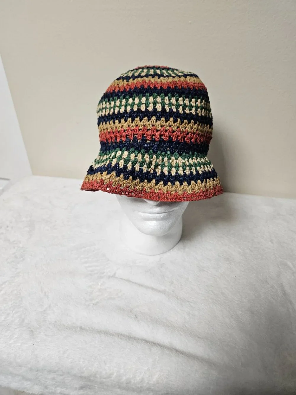 Brixton Straw Bucket Hat Large L 7 1/2 Multicolor Crochet Woven Boho Festival